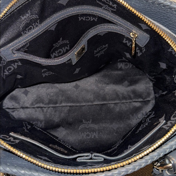 MCM Navy Leather Satchel with Silver Accents - Picture 8 of 14